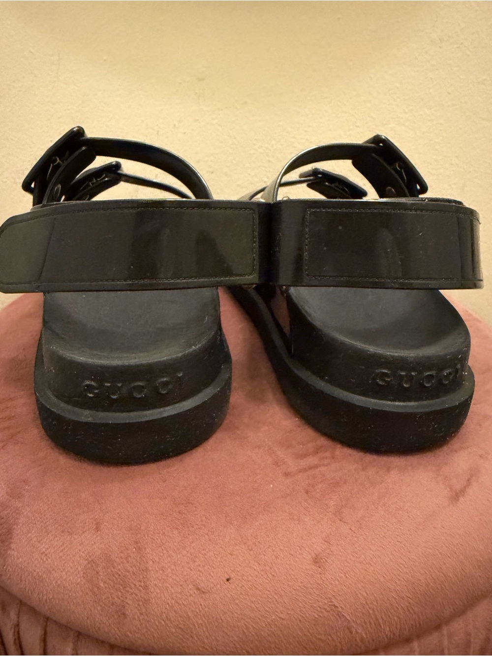 Gucci Black Platform Sandals with Buckle Straps